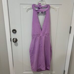Lilac Halter V-Neck Tie-Back Dress